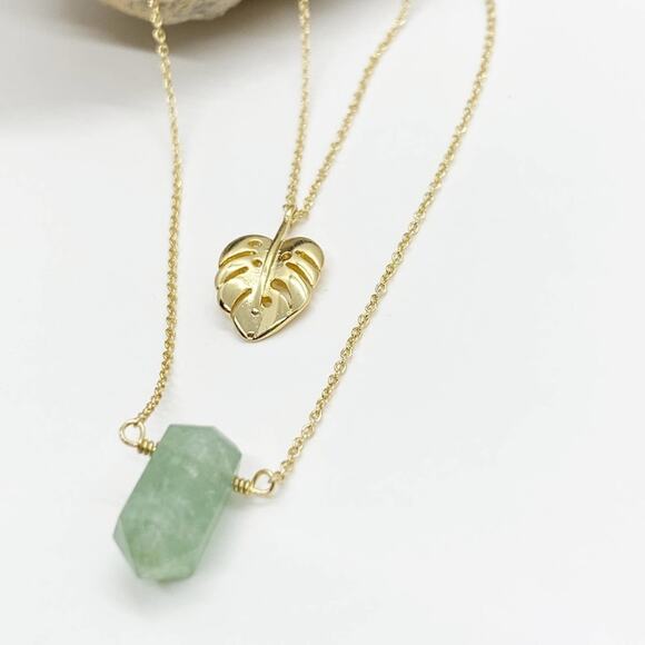 NEW Free People x Luna Norte Green Aventurine & Leaf Layer Necklace - Picture 7 of 15